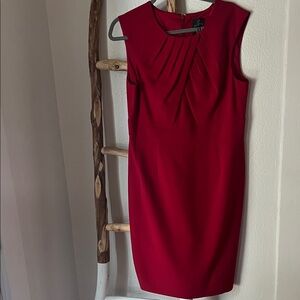 Adrianna Papell Red Crepe Pleated Classic Dress Large